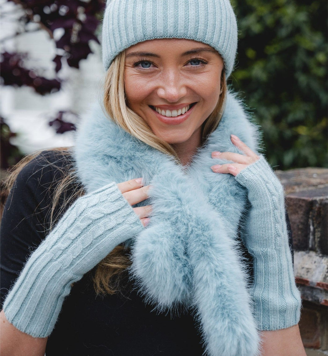 Ice Blue Knitted Fingerless Gloves