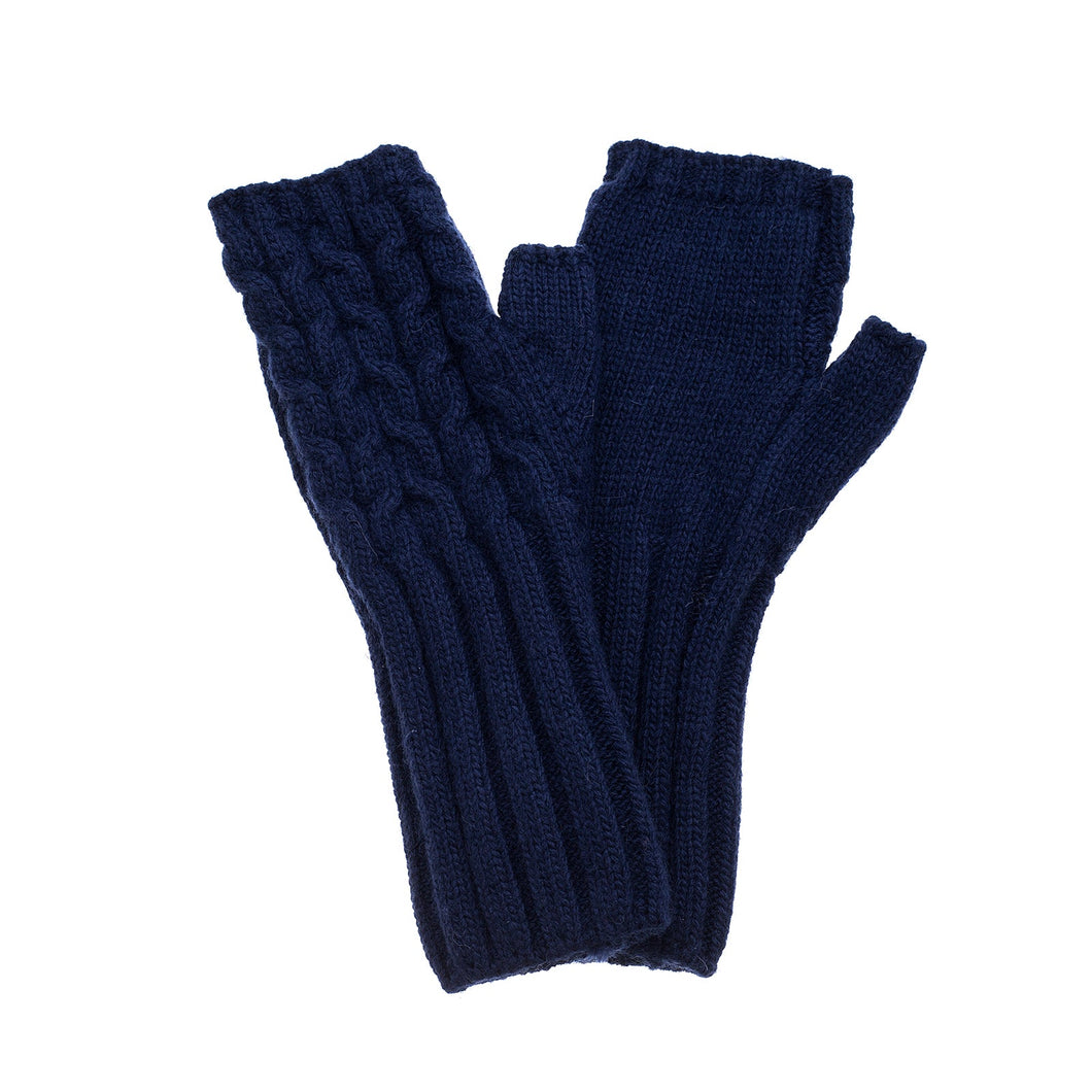 Navy Blue Knitted Fingerless Gloves