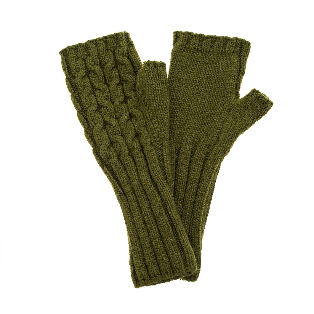 Olive Green Knitted Fingerless Gloves