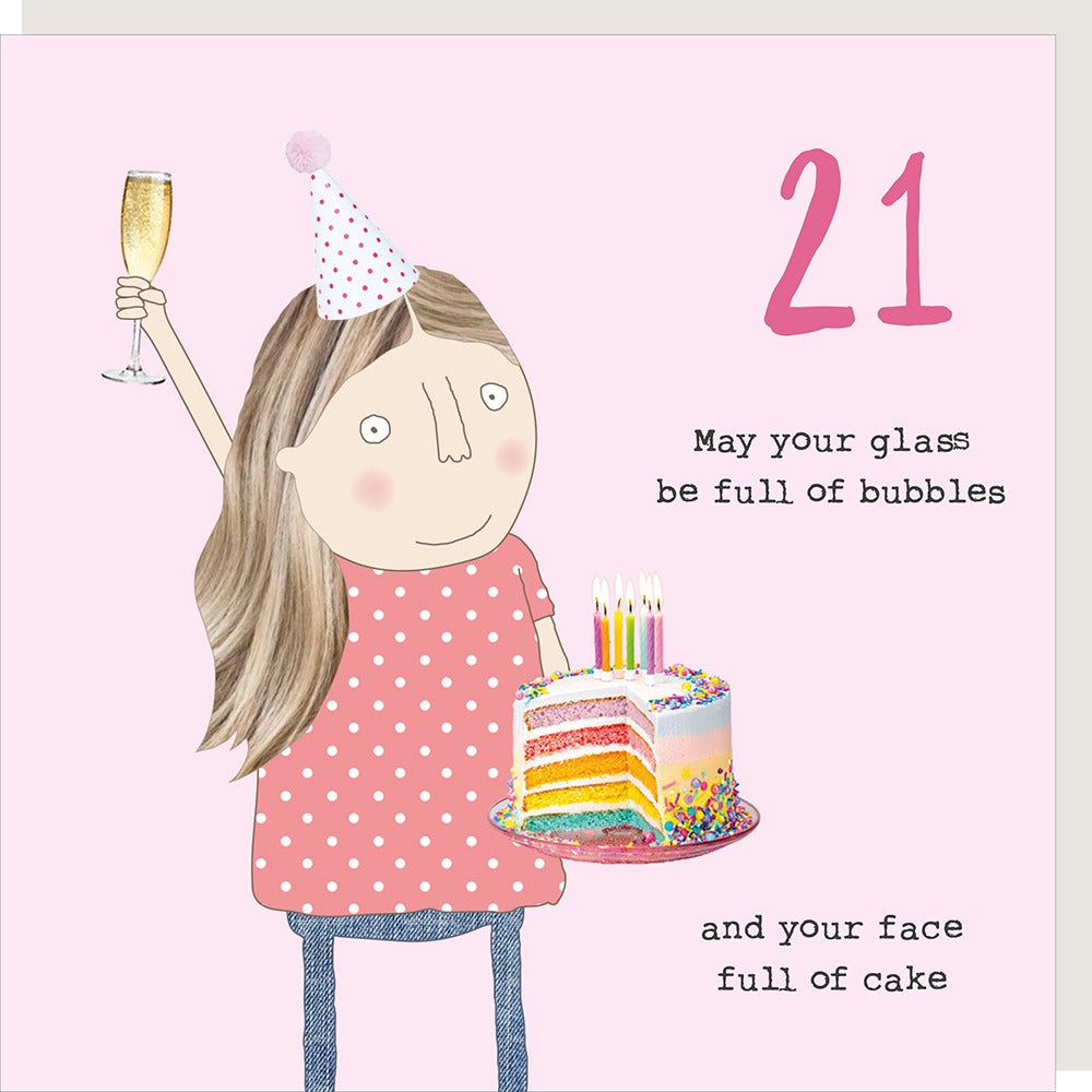 Bubbles and Cake 21st Birthday card