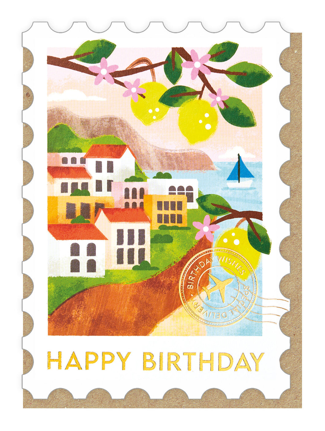 Italian Riviera Stamp Birthday Card