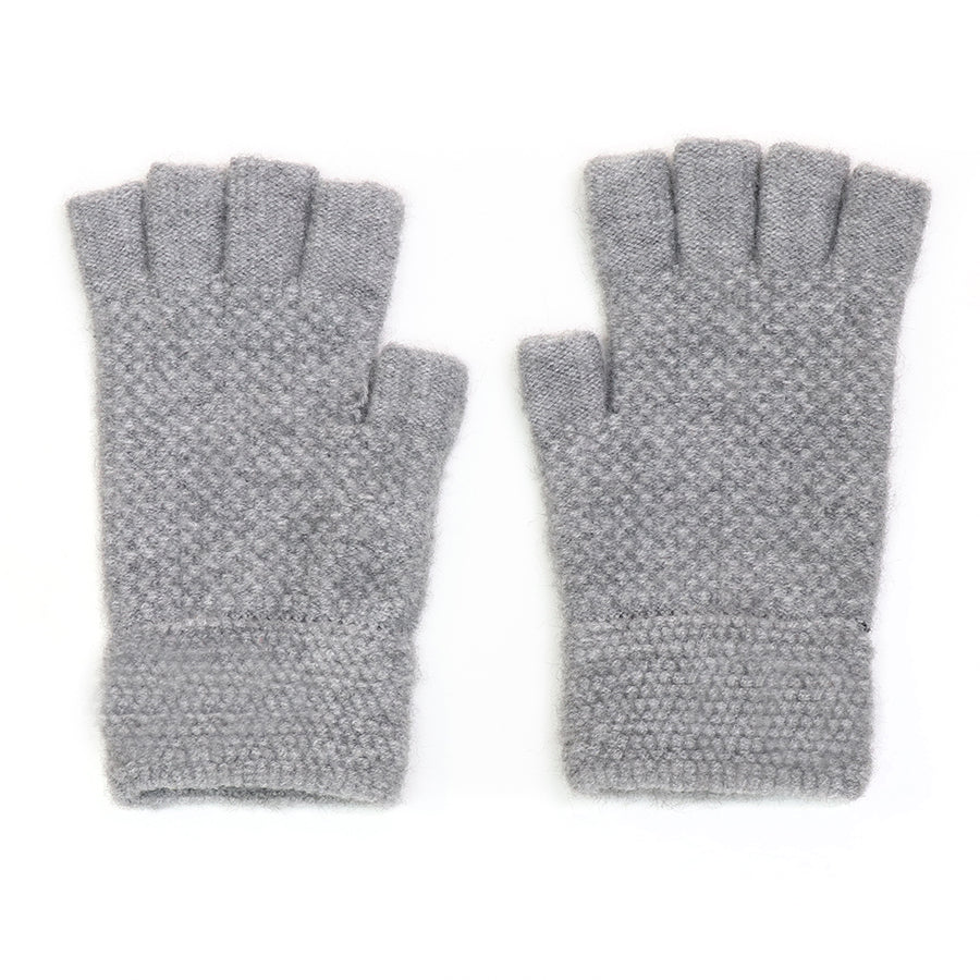 Light Grey Waffle Texture Fingerless Gloves
