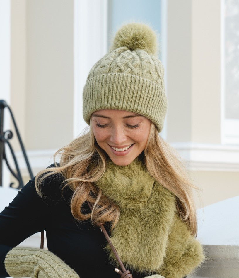 Olive Green Knitted Bobble Hat