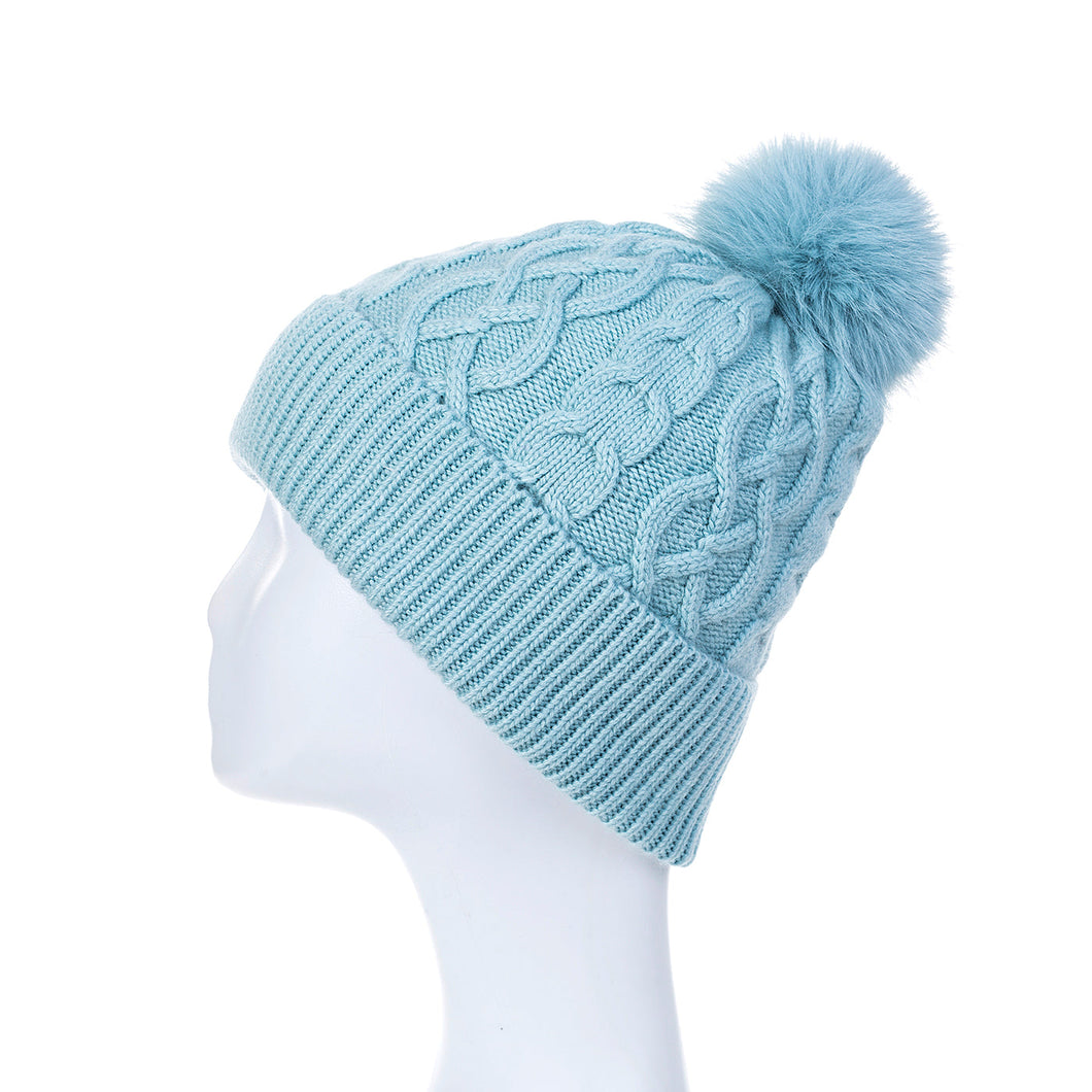 Ice Blue Knitted Bobble Hat