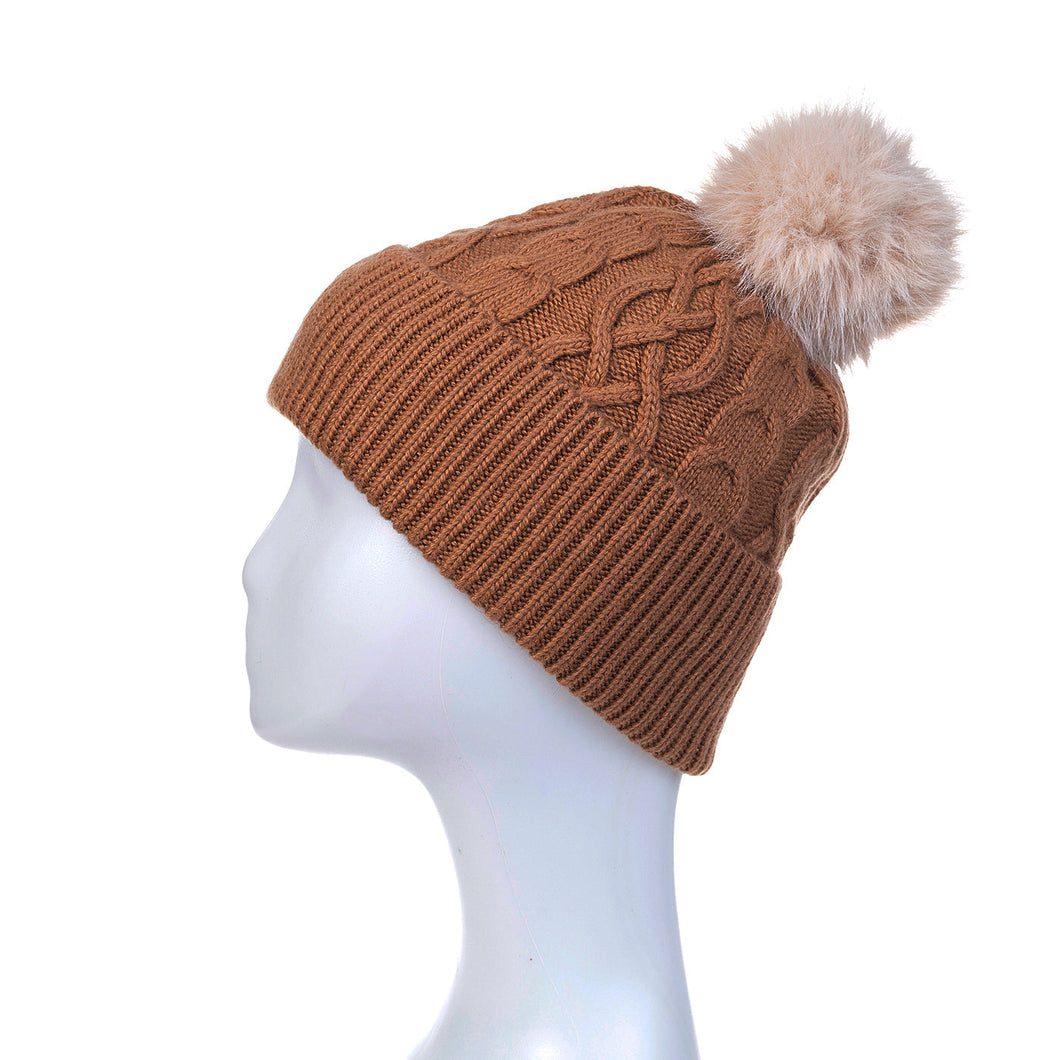 Mocha Cream Knitted Bobble Hat