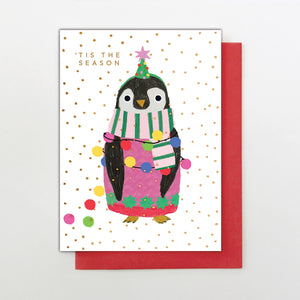 Christmas Card - Penguin in Xmas lights
