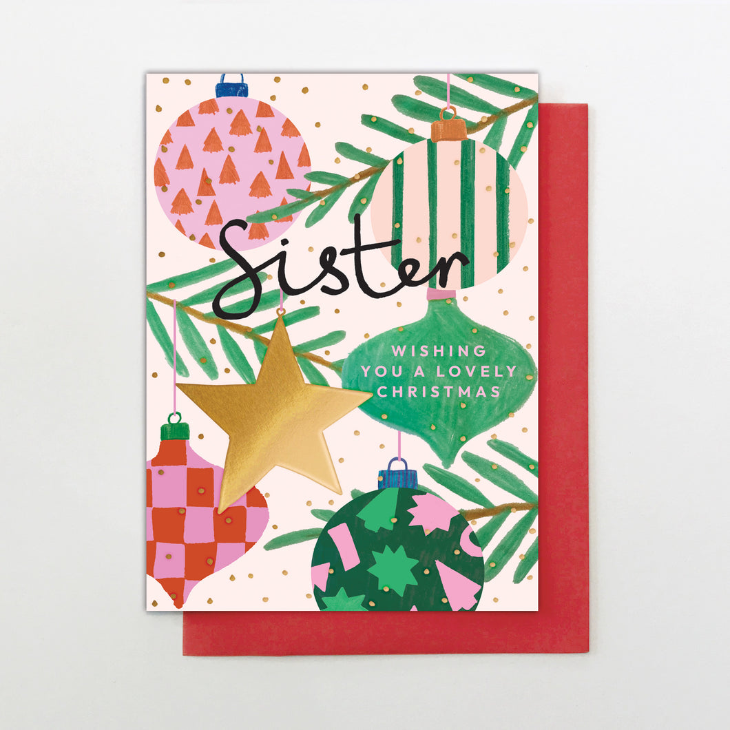 Christmas Card - Sister Xmas baubles
