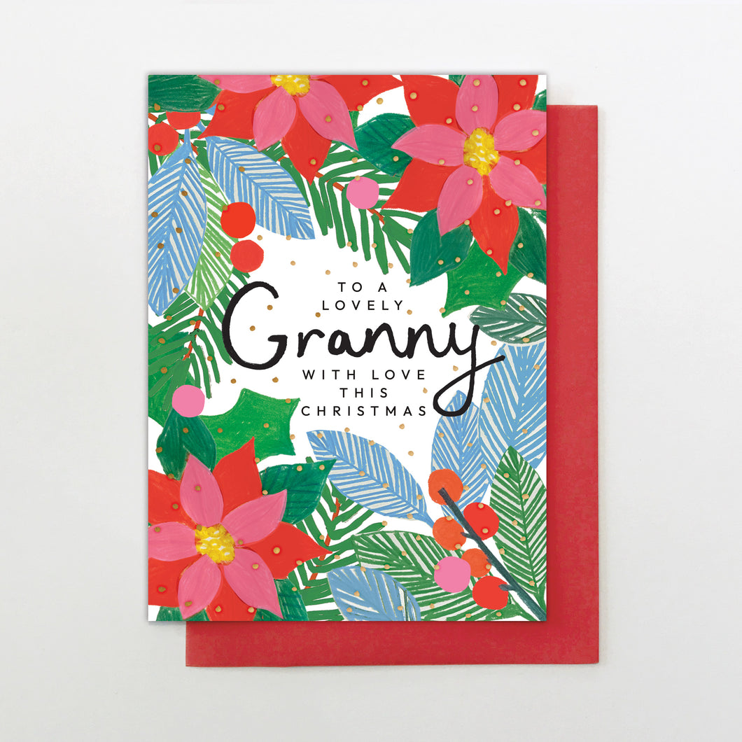 Christmas Card - Granny Christmas leaves