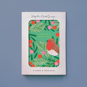 Christmas Card Pack of 8 - Robin in berries