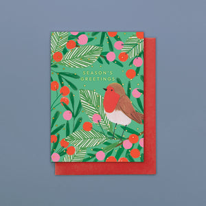 Christmas Card Pack of 8 - Robin in berries