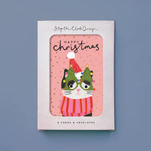 Load image into Gallery viewer, Christmas Card Pack of 8 - Happy Christmas cat

