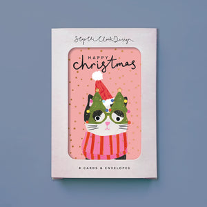 Christmas Card Pack of 8 - Happy Christmas cat