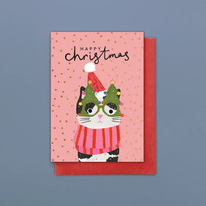 Christmas Card Pack of 8 - Happy Christmas cat
