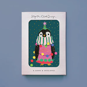 Christmas Card Pack of 8 - Penguin in lights