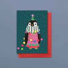 Load image into Gallery viewer, Christmas Card Pack of 8 - Penguin in lights
