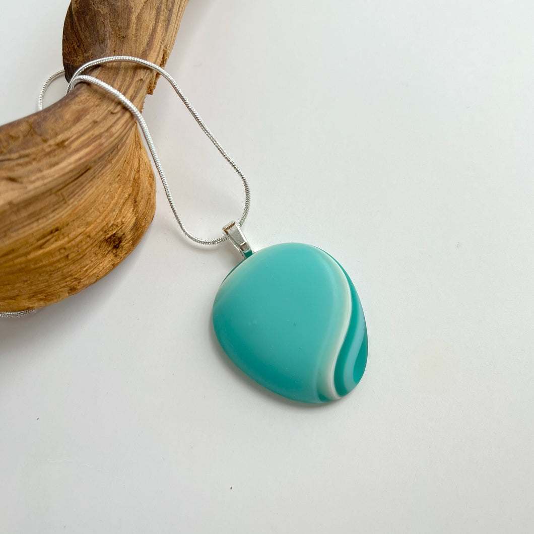 Glass pebble style pendant on necklace chain #100