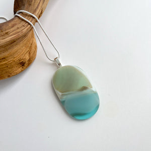 Glass pebble style pendant on necklace chain #111