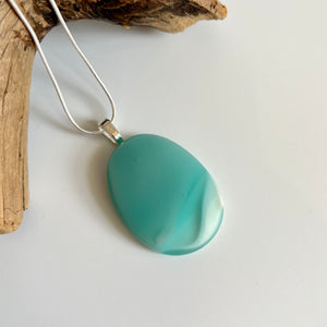 Glass pebble style pendant on necklace chain #126