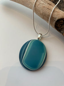 Glass pebble style pendant on necklace chain #135