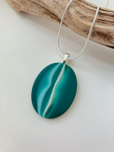 Glass pebble style pendant on necklace chain #157