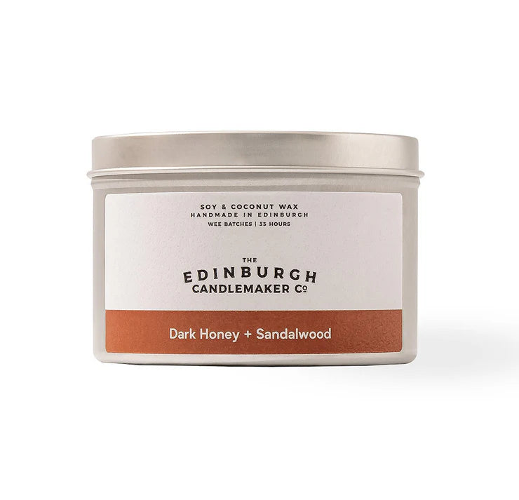 Dark Honey + Sandalwood Tin Candle - 35 hour - The Edinburgh Candlemaker Co