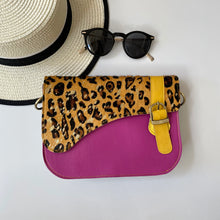 Load image into Gallery viewer, Grace Purple Gold Leopard Upcycled Leather Handbag
