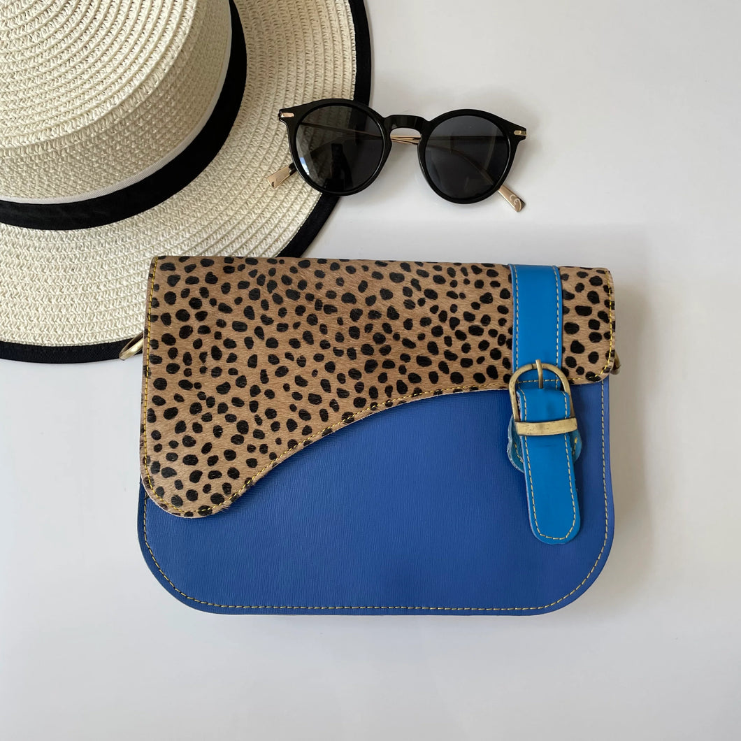 Grace Blue Mono Upcycled Leather Handbag