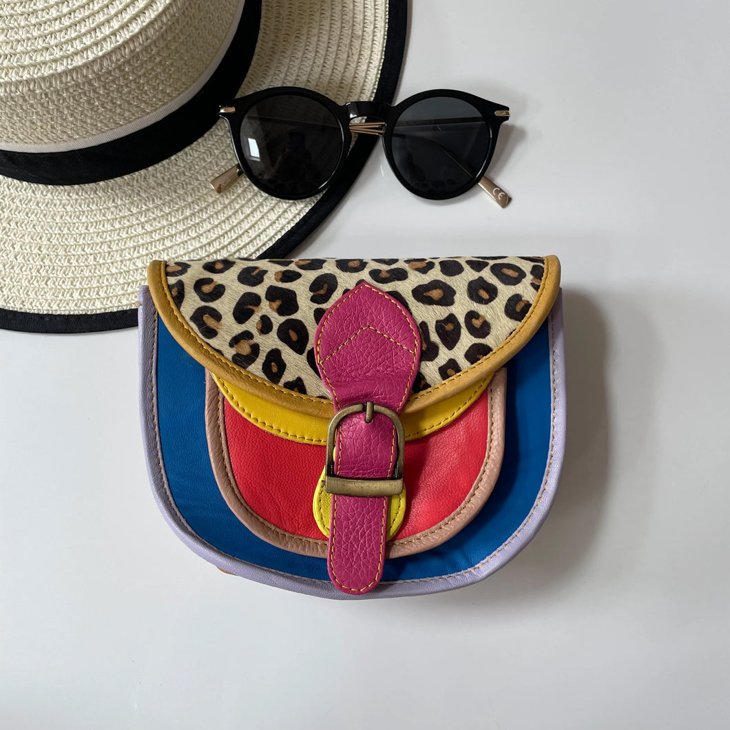 Olivia Royal Blue Leopard Upcycled Leather Handbag