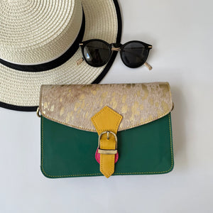 Nancy Dark Green Metallic Upcycled Leather Handbag
