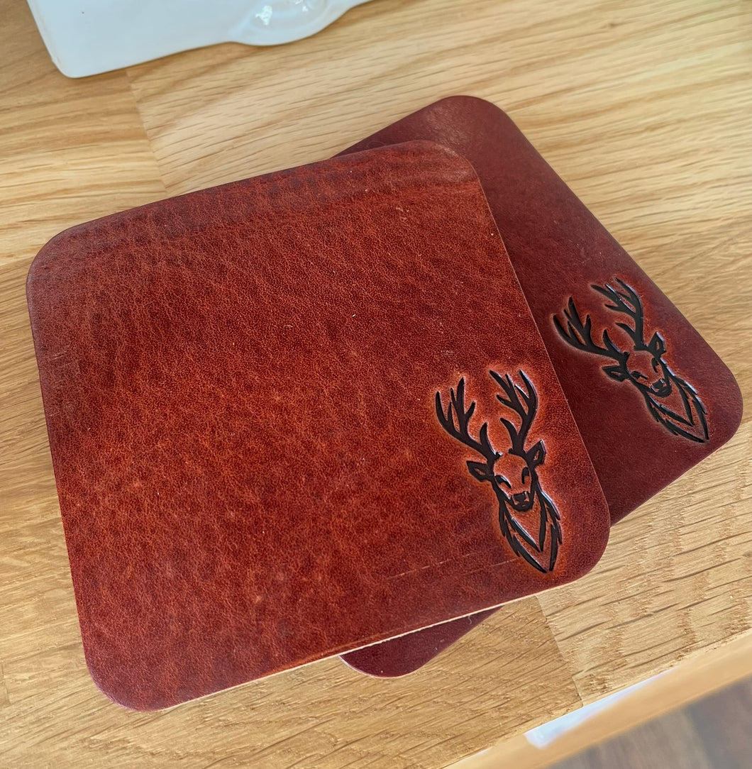 Leather Coaster - Stag - Brown