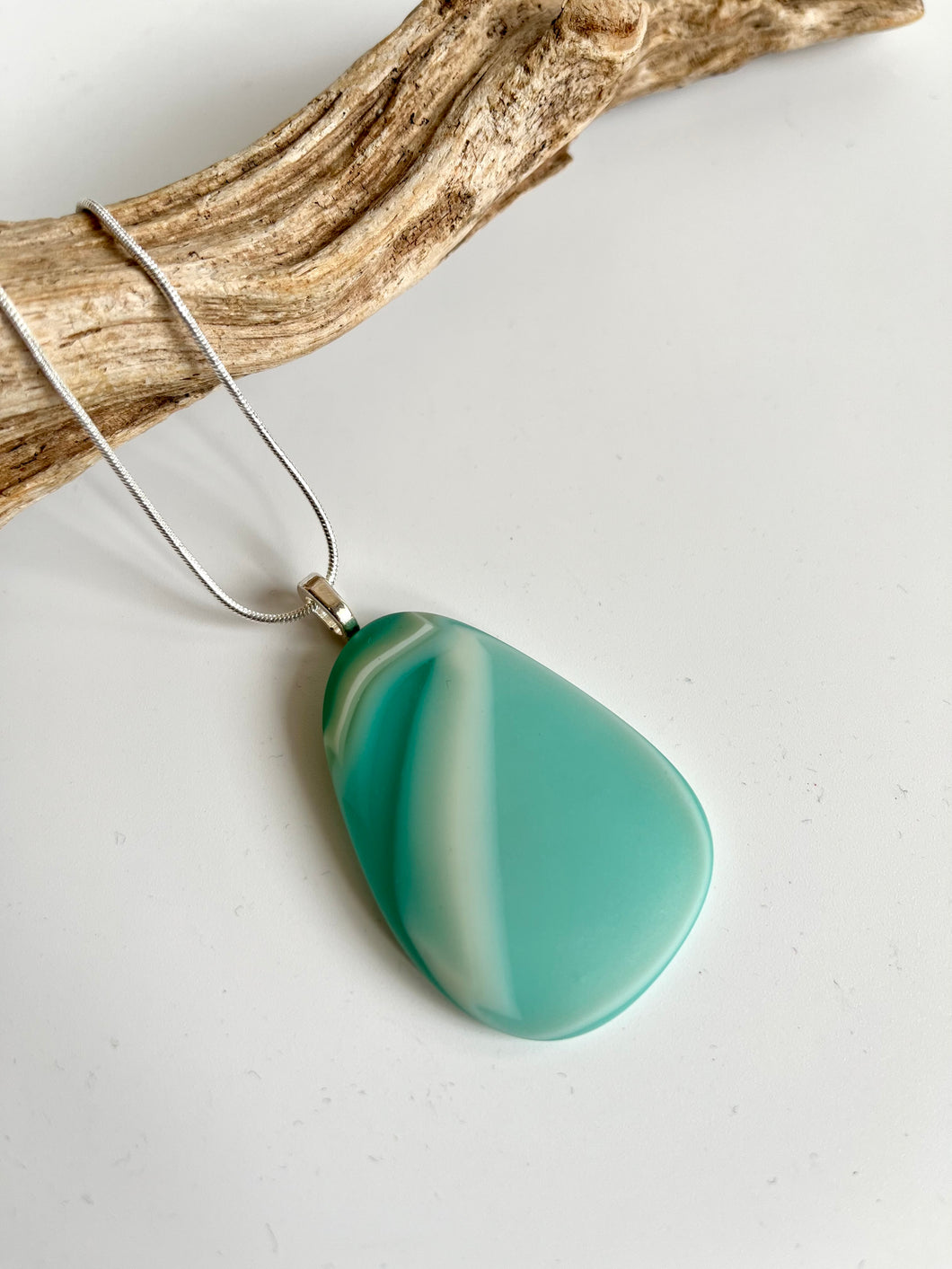 Glass pebble style pendant on necklace chain #170