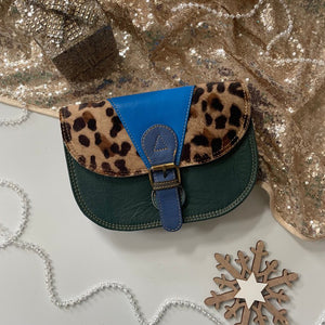 Jenny Green Blue Leopard Upcycled Leather Handbag