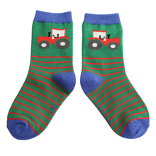 Load image into Gallery viewer, Baby Sparrow Kids Bamboo Socks Tractors &amp; Stripes Green

