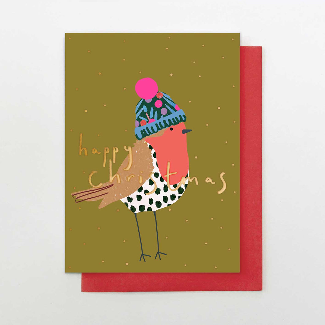 Robin Bobble Hat Christmas card