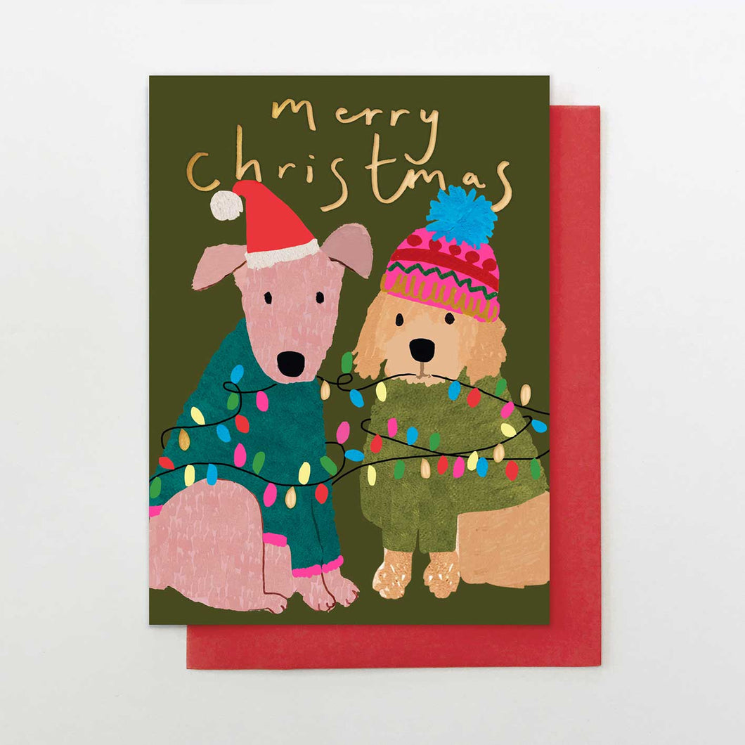 Dogs in Lights Christmas card