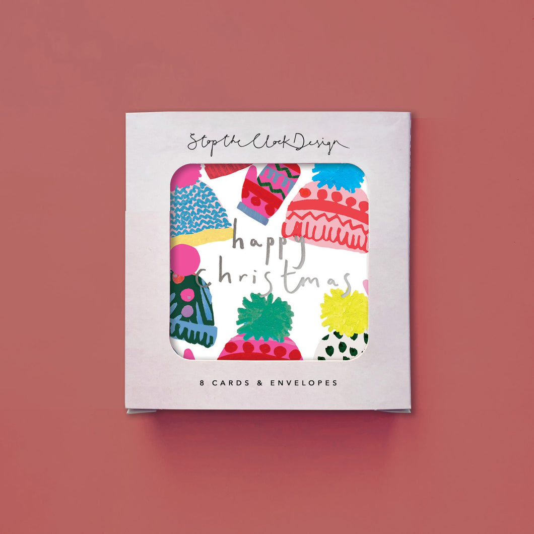 Christmas Card Pack of 8 - Happy Christmas Woolly Hats