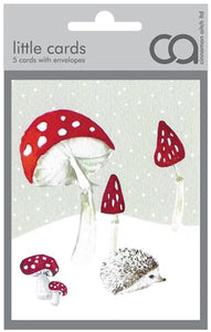 Christmas card pack of 5 hedgehog & toadstools