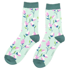Ditsy flowers ladies bamboo socks mint