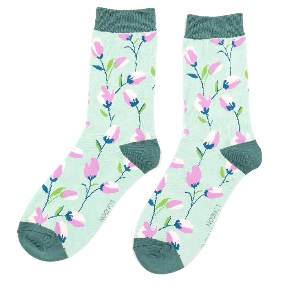 Ditsy flowers ladies bamboo socks mint