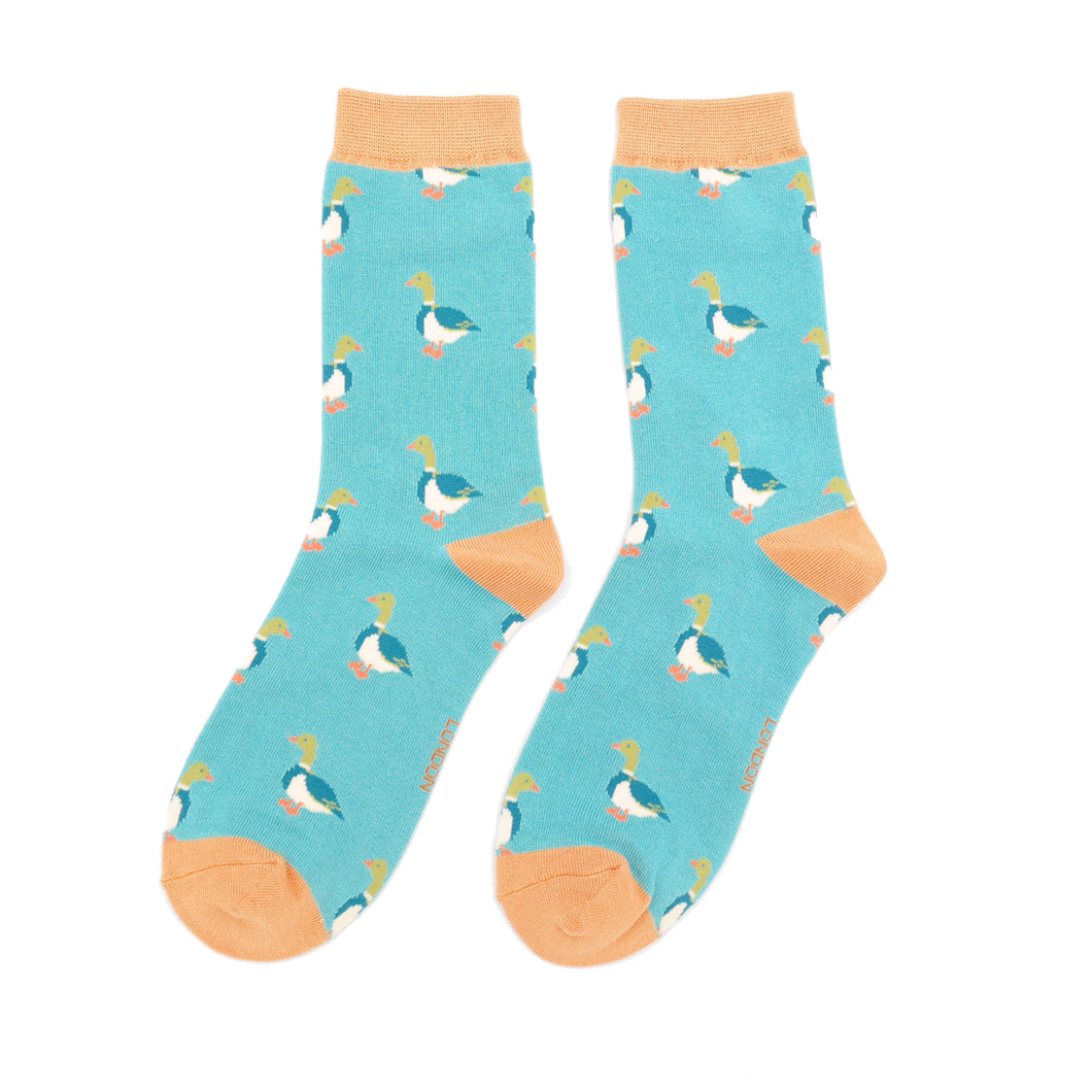 Mallards Ducks ladies bamboo socks aqua