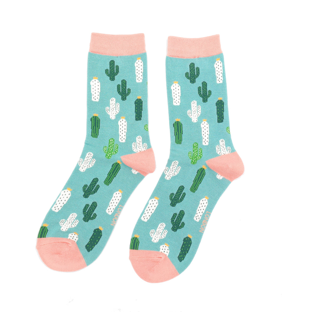 Prickly Pair ladies bamboo socks cactus duck egg