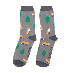 Mr Heron men's bamboo socks Fox in the woods grey