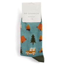 Load image into Gallery viewer, Mr Sparrow mens bamboo socks camping duck egg
