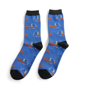 Mr Sparrow mens bamboo socks fishing royal blue