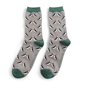 Mr Sparrow mens bamboo socks kissing puffins grey