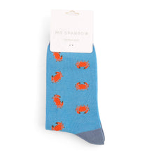 Load image into Gallery viewer, Mr Sparrow mens bamboo socks crabs sky blue
