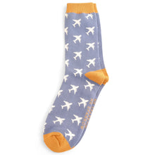 Load image into Gallery viewer, Mr Sparrow mens bamboo socks airplanes blue
