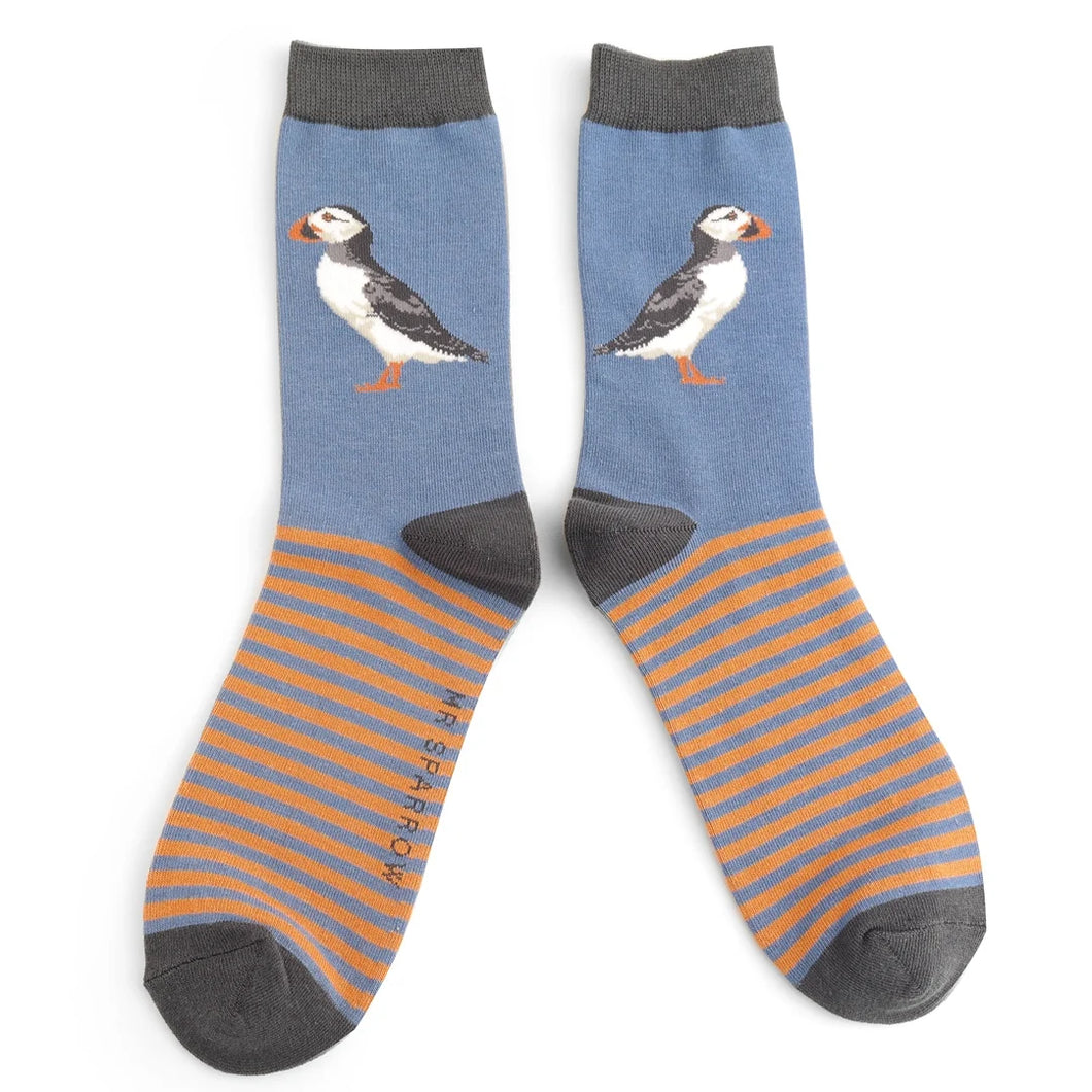 Mr Sparrow Men's Bamboo Puffins Socks Denim