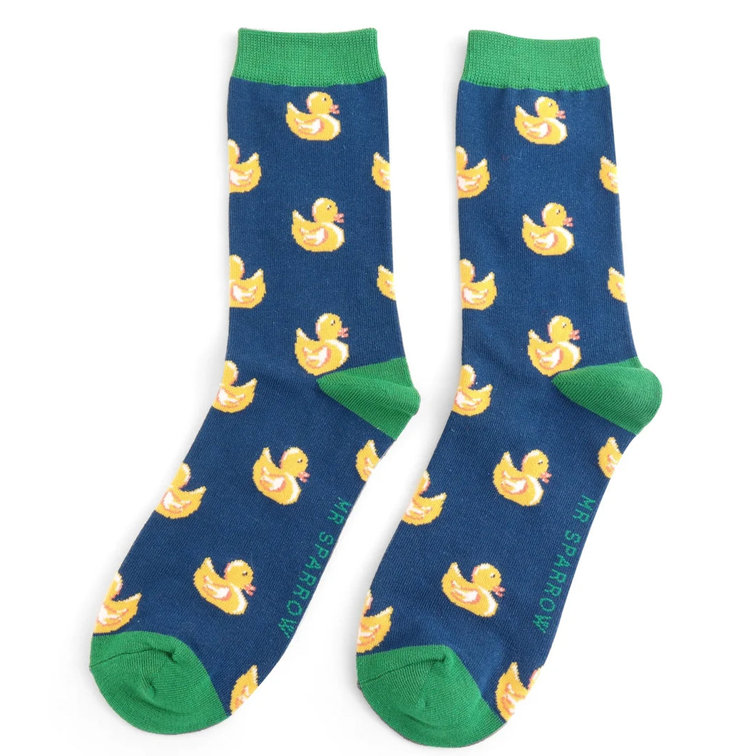 Mr Sparrow mens bamboo socks rubber ducks navy