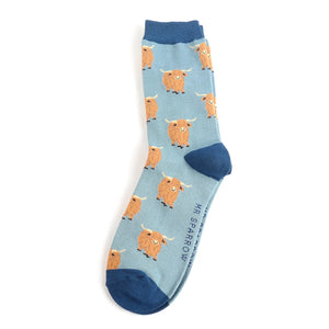 Mr Sparrow Men's Bamboo Socks Highland Herd Blue